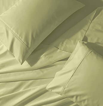 Abripedic Solid 300-Thread-Count, 100-Percent Cotton Percale, Breathable Crispy Split-King Sheets Set for Adjustable Beds, Celery