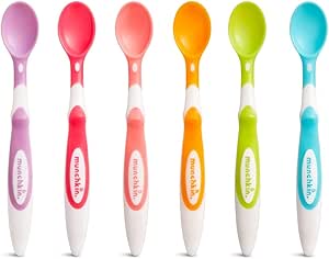 Munchkin Cucharas para Bebé, Set de Cubiertos para Bebé y Niños Pequeños, Cuchara con Mango Ergonómico, Set de Cucharas de Plástico Libre de BPA, Apto para Lavavajillas, Lote de 6