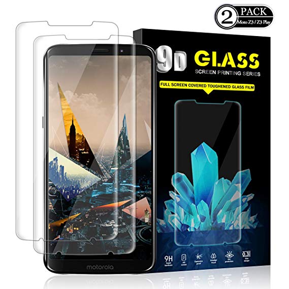 Moto Z3/Z3 Play Screen Protector by YEYEBF, [2 Pack] Tempered Glass Screen Protector [HD-Clear][3D Touch][Anti-Glare][Bubble-Free][Anti-Scratch] Screen Protector Glass for Motorola Moto Z3/Z3 Play