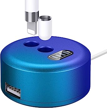 MoKo Aluminium Alloy Charging Stand Compatible with Apple Pencil Charger 1st Generation, iPad Pencil Charger Charging Station Stand, Apple Pen Charger Holder with LED Screen USB Port - Gradient Blue