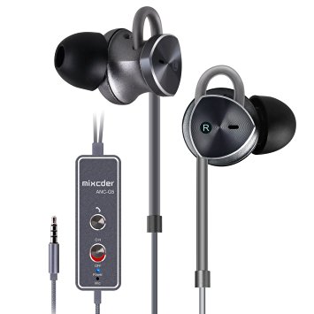 Active Noise Cancelling Headphones, Mixcder ANC-G5 Wired In-Ear Earphone with Mic, Hands-free Calling, 3.5mm Stereo Deep Bass Music Headsets, Outdoor Sports Earbuds for Apple, Samsung and other Smartphones, Tablets, Laptops, MP3 / MP4 and More