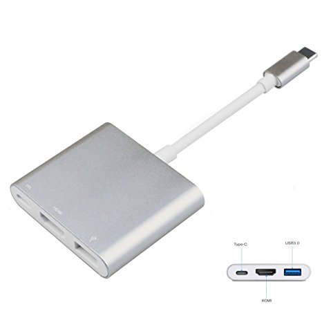 G1-Tech USB-C HUB ,USB to HDMI Adapter, Type C USB 3.1 Hub USB-C to USB 3.0/HDMI/Type c Female Charging Adapter for The New Macbook Chromebook Pixel and Other Type-C Devices with Aluminum Case-Silver