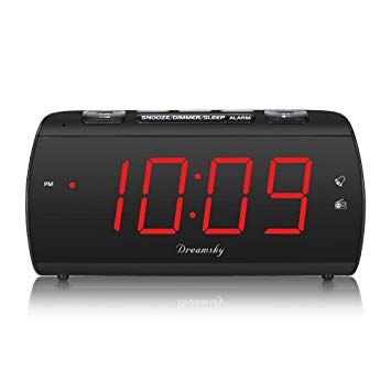 Dreamsky Digital Alarm Clock Radio with FM Radio, USB Charging Port, Large 1.8” LED Display with Dimmer, Snooze, Sleep Timer, Earphone Jack, Bedside Alarm Clock, Mains Powered