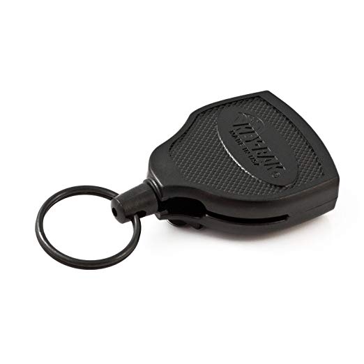 KEY-BAK SUPER48 Locking Retractable Keychain, Black Polycarbonate Case, Steel Belt Clip, Oversized Split Ring and Made in the USA