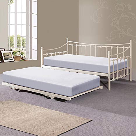 KOSY KOALA VERSAILLES GLOSSY VANILLA DAYBED, WITH UNDERBED TRUNDLE & WITH 2 3FT MEMORY FOAM MATTRESSES
