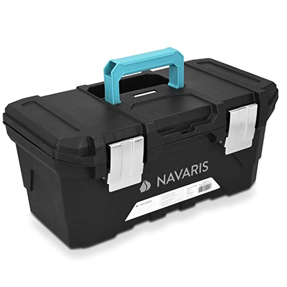 Navaris Tool Box 16 Inch - 40cm Rugged Plastic Multi-Purpose Toolbox Case with Lift-Out Organizer Tray to Store and Transport Tools - 2 Latches