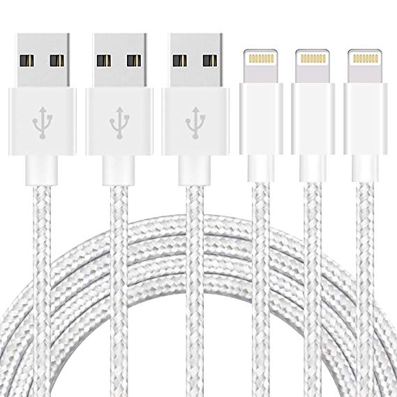 Aonsen Phone Cable 3Pack 3FT 6FT 10FT Nylon Braided USB Charging & Syncing Cord Compatible with Phone XS MAX XR X 8 8 Plus 7 7 Plus 6s 6s Plus 6 6 Plus Pad Pod Silver Grey