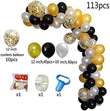 DIY Balloon Arch Garland Kit, 113Pcs Party Balloons Decoration Set, Gold Confetti Balloons & Gold Black White Latex Balloons for Baby Shower, Wedding, Birthday, Graduation Party
