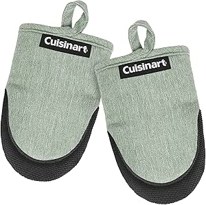 Cuisinart Mini Oven Mitts – 5.5” x 7” Heat-Resistant Kitchen Mitts for Oven with Non-Slip Neoprene Palm, Cotton Filling, and Fabric Loop – Durable Oven Mitt Set for Cooking & Baking (Chambray)