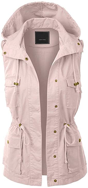 Jenkoon Women's Anorak Utility Jacket Vest Multi-Pockets Outdoors Vest Sleeveless Jacket