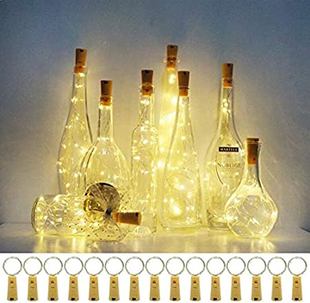 Wine Bottle Cork Lights, 15 Pack 20 LED Battery Operated Wine Bottle Lights Waterproof Fairy Copper Wire Mini String Lights for DIY, Christmas, Wedding Decor(Warm White)