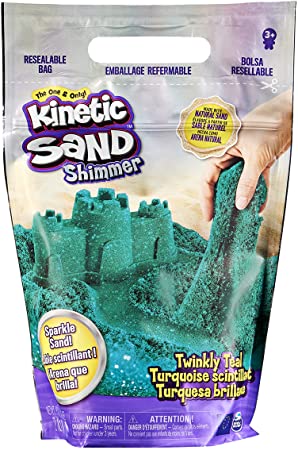 Kinetic Sand, Twinkly Teal 2lb Bag of All-Natural Shimmering Play Sand for Squishing, Mixing and Molding, Sensory Toys for Kids Ages 3 and up