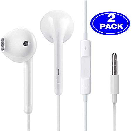 [2 Pack] Headphones/Earphones/Earbuds 3.5mm Wired Headphones Noise Isolating Earphones with Built-in Microphone & Volume Control Compatible with Phone 6 SE 5S 4 Pod Pad/Android MP3