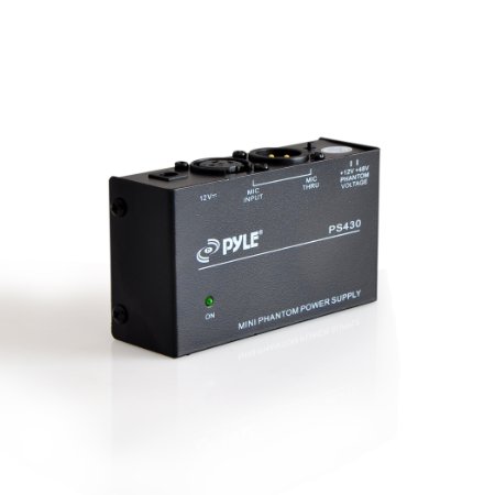 PYLE -  48v Phantom Power Supply  for Any Condenser Microphone Music Recording Equipment - 1 Channel -Power Supply Included  (PS430)