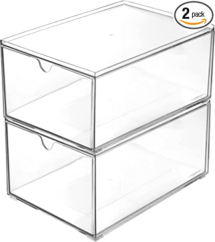 Youngever 2 Pack Stackable Organizer Drawers, Stackable Makeup Organizer , Stackable Makeup Storage, Clear Cosmetic Organizers, Makeup Organizer Drawers