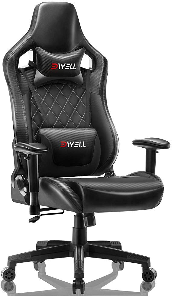 EDWELL Racing Gaming Chair Adjustable PU Leather Office Chair Executive Computer Desk Chair High-Back Video Chair with Headrest and Armrest for Adults Kids Men Women, Black