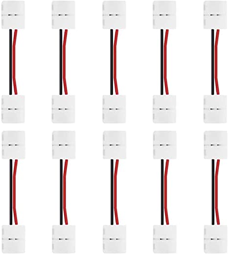 iCreating 8mm 2 Pin LED Strip Jumper Connector - 10PCS 12V Single Color Solderless LED Light Strip Wire Tape Connectors for 8mm Wide Flexible SMD 3528 2835 Single Color LED Strip Lights