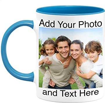 Custom Photo Coffee Mugs - Personalized Coffee Mugs with Photo and Text, Customized Ceramic Coffee Mug - Customizable Mug, Funny Mug, Personalized Gifts, Custom Mug with Photo Text - 11oz Light Blue