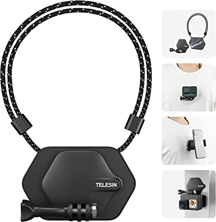 TELESIN Magnetic Mount with Phone Holder Neck Strap, 360° POV Invisible Selfie Necklace Lanyard Chest Mounting Accessories Attach for GoPro Max Hero Insta360 DJI Action iPhone Android