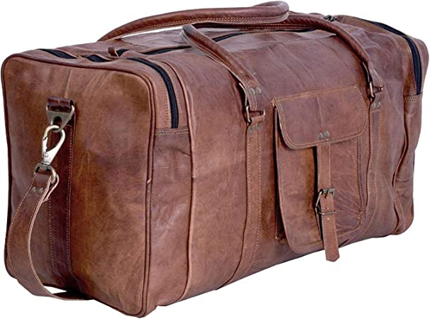 Komal's Passion Leather Duffel Bag 32 inch Large Travel Bag Gym Sports Overnight Weekender Bag by Komal s Passion Leather, Brown, 21 Inch