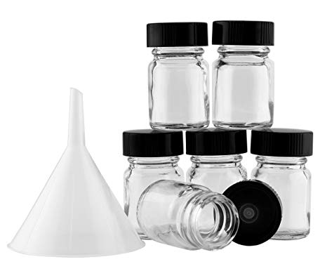 Empty Ink Bottles (6-Pack); Travel-Friendly Inkwell Jars w/Polycone Caps & Funnel