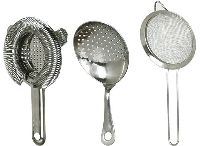 Stainless Steel Bar Cocktail Strainer Set - Include 100 Wire Spring Hawthorn Strainer Julep Strainer Sifter.