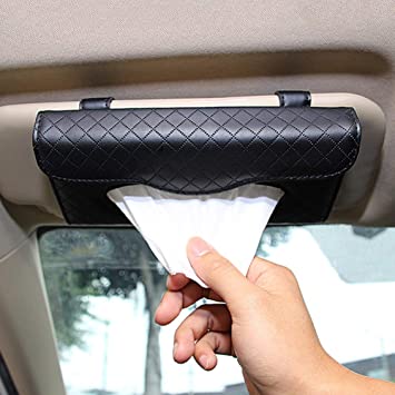 Cartisen Car Tissue Holder, Sun Visor Tissue Holder, Car Visor Napkin Holder, PU Leather Backseat Tissue Case for Car/Truck (Black)