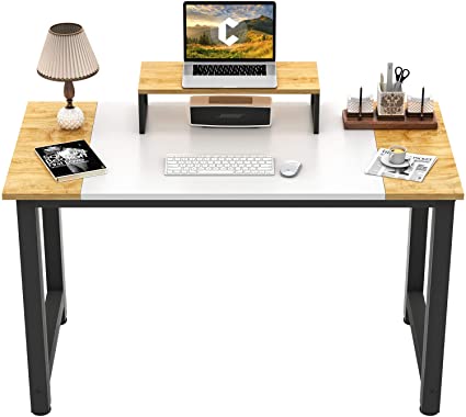 CubiCubi Computer Office Small Desk 47", Study Writing Table, Modern Simple Style PC Desk with Splice Board, White and Walnut