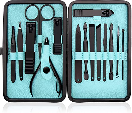 Professional Manicure Pedicure Set Nail Clippers Kit - Stainless Steel 15 in 1 Portable Travel Grooming Kit - Facial, Cuticle and Nail Care for Men and Women - by Utopia Care