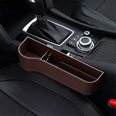 SUNMORN Car Seat Gap Organizer, Multifunctional with Cup Holder, Storage Box, NOT FIT Central Console Lower Than The Seat (Brown)