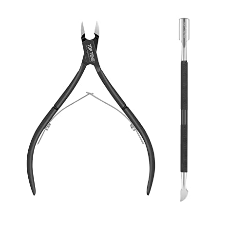 Cuticle Trimmer with Cuticle Pusher - TOP TENG Professional Cuticle Nipper & Cuticle Pusher Set, Durable Manicure and Pedicure Tools for Fingernails & Toenails