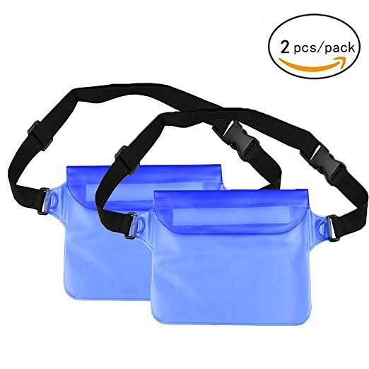 Marine Dry Bags, 2 Pcs/Pack, GTIMES Lightweight Waterproof Bag Waist Pouch Travel Bag with Adjustable Long Waist Strap& Buckle for Beach Playing / Swimming / Boating / Fishing