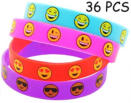 36 PCS Cute Emoji Smiley Face Emoticon Rubber Wristbands Bracelets Birthday Party Favors