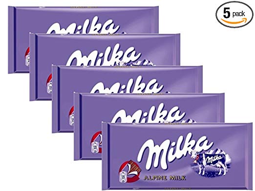 Milka Milk Chocolate, 100g/3.5oz (ALPINE MILK, PACK OF 5)