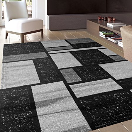 Rugshop Contemporary Modern Boxes Design Soft Indoor Area Rug, 3'3" x 5', Gray