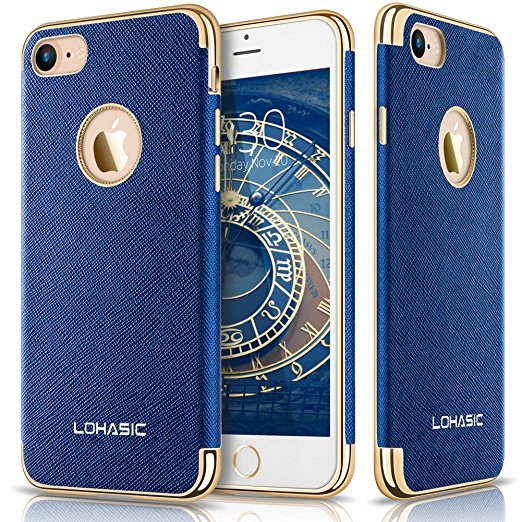 iPhone 7 Case, LOHASIC Premium Leather Flexible Soft Bumper Cover [Slim Body] [Luxury New Textured] Non Slip Shock Absorption Protective Cases for iPhone 7 - [Ink Blue, 4.7"]