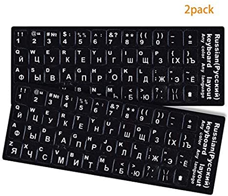 Russian Keyboard Stickers,Keyboard Replacement Stickers Black Background Keyboard Letter Stickers Non Transparent for PC Computer Laptop Notebook Desktop Keyboards(2PCS Pack,Russian)