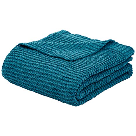 AmazonBasics Knitted Chenille Blanket - Teal, 50" x 60"