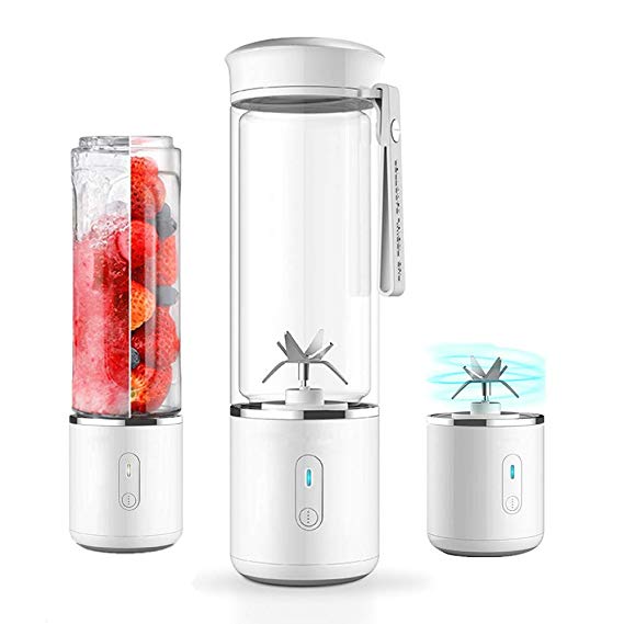 Glass Portable Smoothie Blender, HJA USB Rechargeable Personal Travel Blender, 17oz Detachable Mixer Juicer Cup, Household Office Fruit Mixing Machine, FDA BPA Free(White)