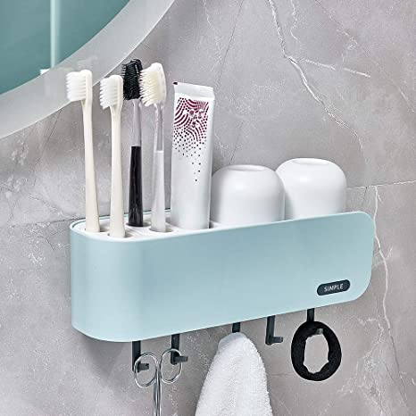 Chihiro Toothbrush Holder Wall Mounted Multifunctional Toothpaste Cup Towel Holders Dispenser Organizer with Sticker 2Pcs Mouthwash Cups for Women Kids Baby Bathroom