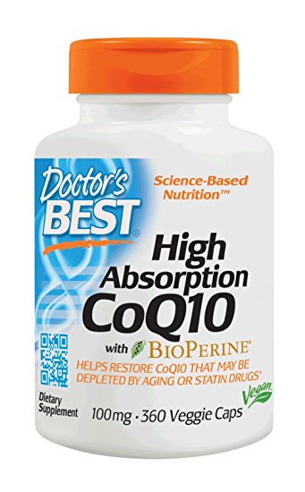 Doctor's Best High Absorption CoQ10 with BioPerine, Gluten Free, Naturally Fermented, Vegan, Heart Health and Energy Production, 100 mg 360 Veggie Caps