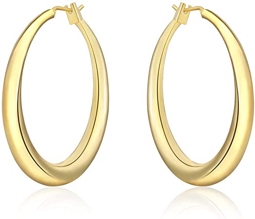 Classic Silver Big Hoop Earrings, Fashion 925 Sterling Solid Silver Large Round Huggie Hoops Earring Jewelry Gifts for Women (Gold)