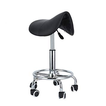 Homgrace Saddle Beauty Salon Rolling Swivel Stool, Tattoo Massage Facial Spa Adjustable Gas Lift Stool Chair for Massage Manicure Hairdressing (Black 5)