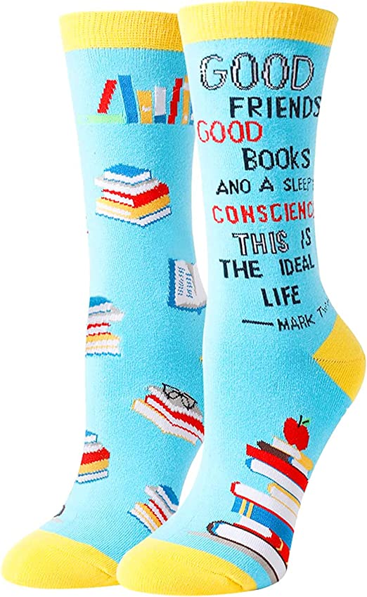 HAPPYPOP Crazy Socks Silly Socks Funny Socks for Women Teen Girls, Gifts for Book Lovers