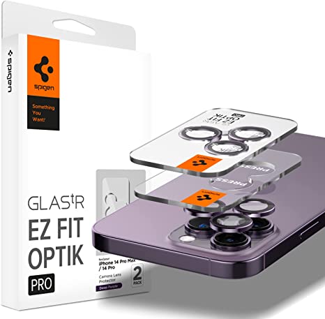 Spigen Camera Lens Screen Protector [GlasTR EZ Fit Optik Pro] Designed for iPhone 14 Pro Max/iPhone 14 Pro [Case Friendly] - Deep Purple [2 Pack]