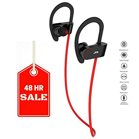 JTD ® Premium Wireless Bluetooth 4.1 Headphones Noise Cancelling light-weight sweat proof Headphones with Microphone,Great for Sports,Running,Gym Wireless Bluetooth Earphones (Red Wire)