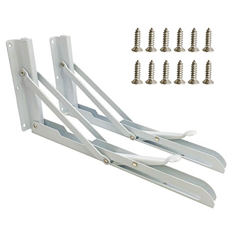 Locking Hinge - Wall Mounted Folding Shelf Bracket Table Hardware White Metal Triangle Table Hinges Heavy Duty Shelf Brackets with 12 Screws