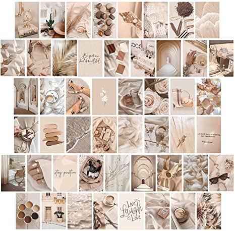 Woonkit Beige Wall Collage Kit Aesthetic Pictures, Room Decor Aesthetic, Room Decor for Teen Girls, Photo Collage Kit for Wall Aesthetic, Room Decor for Bedroom Aesthetic, Trendy Teen, 50PCS 4X6 IN