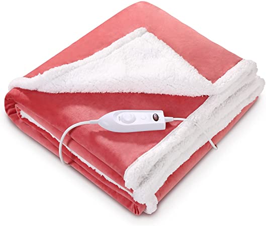 Heated Blanket Electric Throws Lightweight Soft Double-Layer Plush Blanket, 3 Heat Settings, Fast Heating, 2H Auto Off, 50 inch x 60 inch Pink, Travel Home Office Use, Machine Washable (HB-TH-CR-XY)