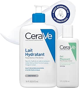 CeraVe - Routine Hydratante - Gel Moussant 88 ml   Lait Hydratant 473 ml - Nettoie, Hydrate & Préserve la Barrière Cutanée - Soins aux 3 Céramides Essentiels - Peau Mixte à Grasse